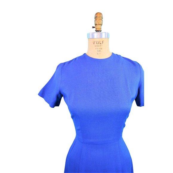 Vintage 1960s Solid Day Dress Cobalt Blue Alison Ayres | W 24" - Picture 6 of 10